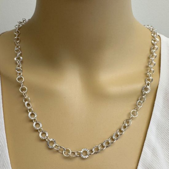 Wholesale Sterling Silver Bulk Chain - 7.5mm Textured and Smooth Circle Rolo Chain (sold per foot)
