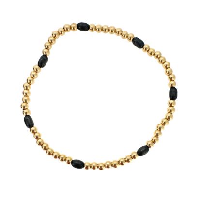 Wholesale 1/20 14K Gold Filled 3mm Smooth Beaded Stretchy Bracelet with 4mm Oval Oxidized Silver Beads - 6.5"