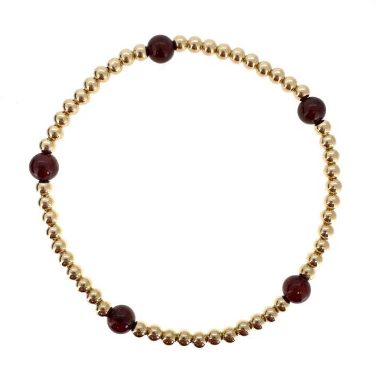 Wholesale 1/20 14K Gold Filled 3mm Smooth Beaded Stretchy Bracelet with 5mm Garnet - 6.5"