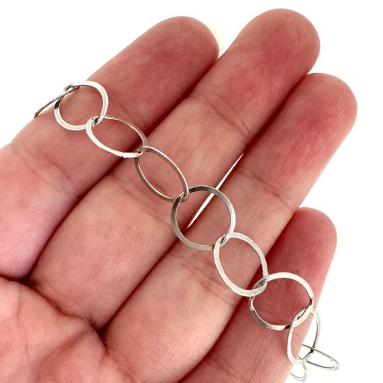 Wholesale Rhodium Over Sterling Silver Bulk Chain - 10mm Big Circle Flat Cable Chain (sold per foot)