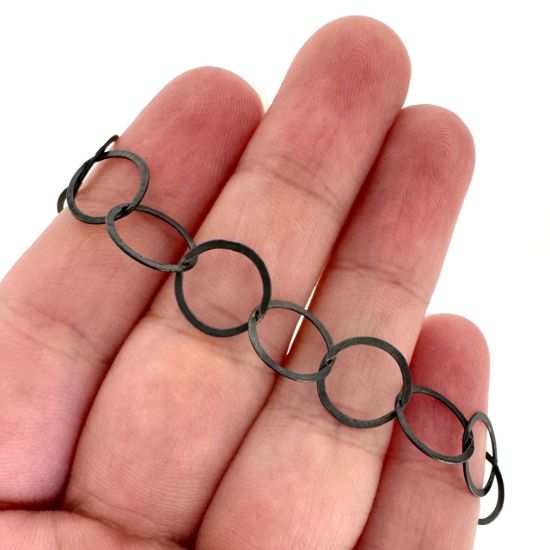 Wholesale Oxidized Sterling Silver Bulk Chain - 10mm Big Circle Flat Cable Chain (sold per foot)