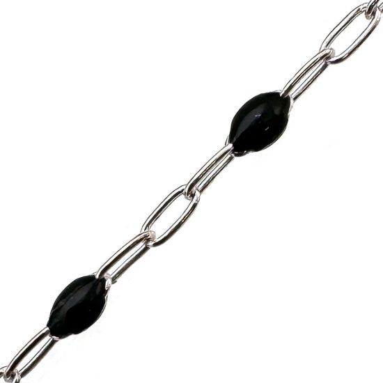 Wholesale 925 Sterling Silver Long Box -1+3 PaperClip Enamel Chain (Black Color)-4mm by 1.6mm(Sold per foot) 