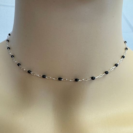 Wholesale 925 Sterling Silver Long Box -1+3 PaperClip Enamel Chain (Black Color)-4mm by 1.6mm(Sold per foot) 