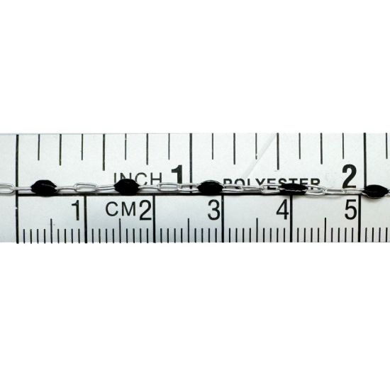 Wholesale 925 Sterling Silver Long Box -1+3 PaperClip Enamel Chain (Black Color)-4mm by 1.6mm(Sold per foot) 