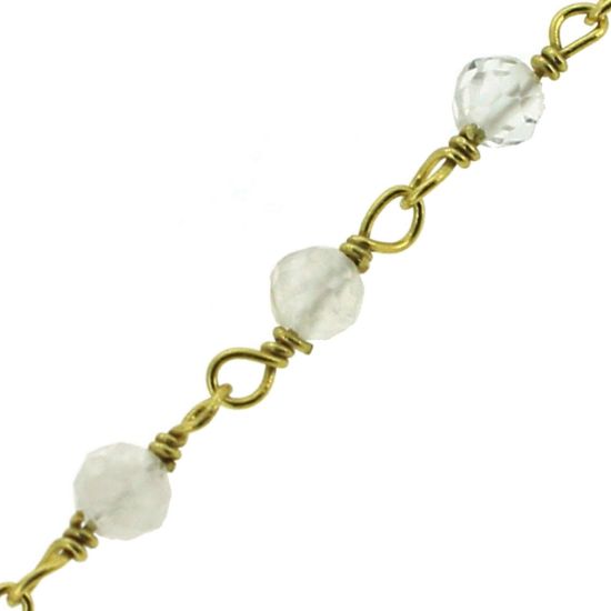 Wholesale Gold over Sterling Silver Rainbow Moonstone Rosary Chain By the Foot- 3mm round faceted beads