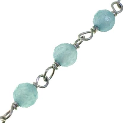Wholesale Sterling Silver  Genuine  Aquamarine Rosary Chain By the Foot- 3mm Round Faceted Beads