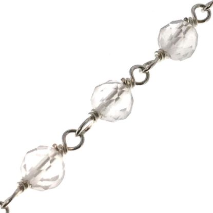 Wholesale Sterling Silver  Genuine Crystal Rosary Chain By the Foot- 3mm Round Faceted Beads