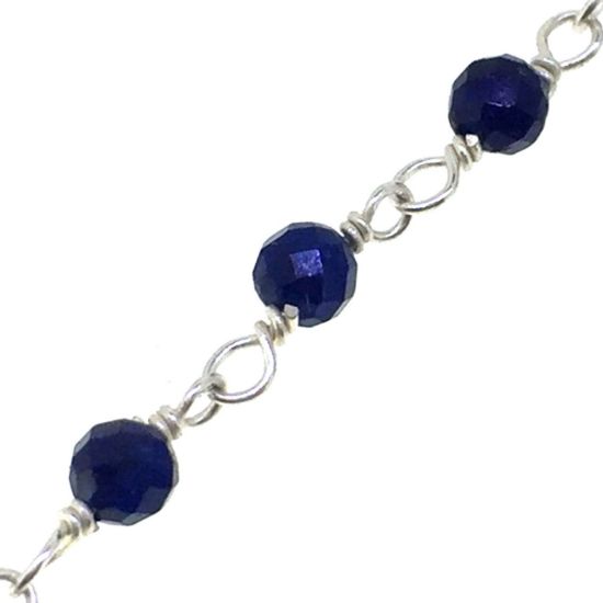 Wholesale Sterling Silver Blue Sapphire Rosary Chain By the Foot- 3mm Round Faceted Beads 