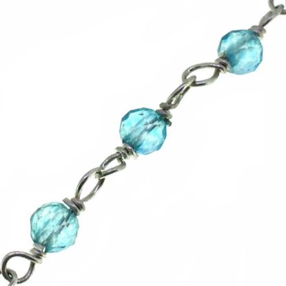Wholesale Sterling Silver Genuine Blue Topaz Rosary Chain By the Foot- 3mm Round Faceted Beads 