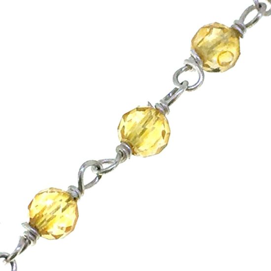 Wholesale Sterling Silver Genuine Citrine Rosary Chain By the Foot- 3mm Round Faceted Beads