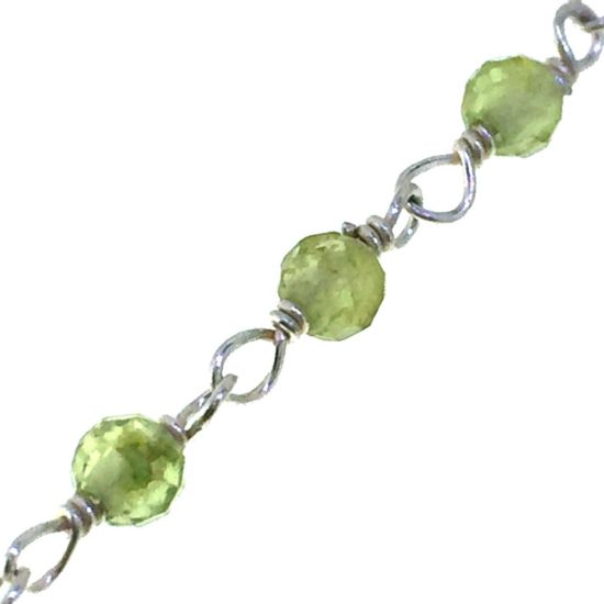 Wholesale Sterling Silver Genuine Peridot Rosary Chain By the Foot- 3mm Round Faceted Beads