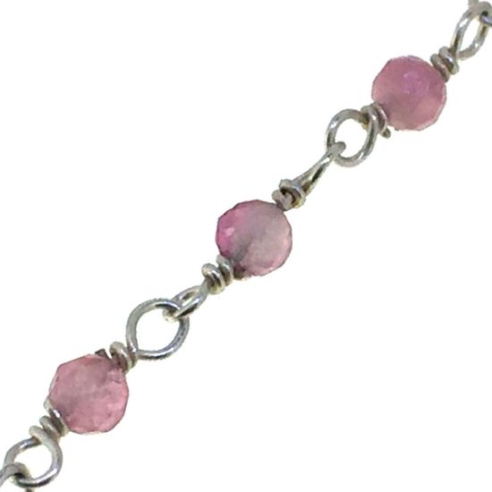 Wholesale Sterling Silver Genuine Pink Tourmaline Rosary Chain By the Foot- 3mm Round Faceted Beads