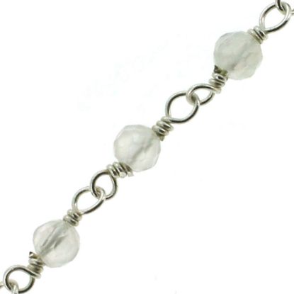 Wholesale Sterling Silver Genuine Rainbow Moonstone Rosary Chain By the Foot- 3mm Round Faceted Beads