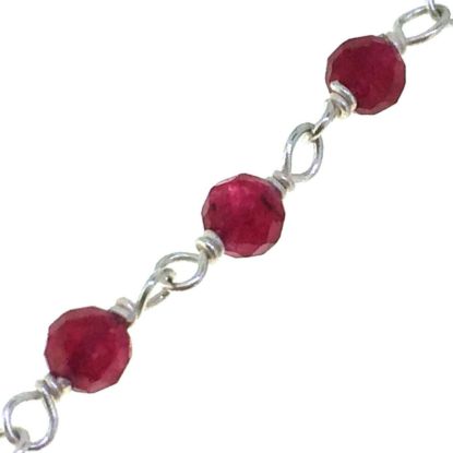 Wholesale Sterling Silver Ruby Rosary Chain By the Foot- 3mm Round Faceted Beads