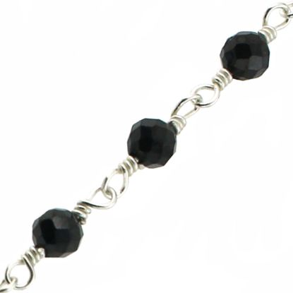 Wholesale Sterling Silver Black Spinel Rosary Chain By the Foot-3mm Round Faceted Beads