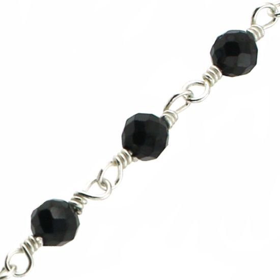 Wholesale Sterling Silver Black Spinel Rosary Chain By the Foot-3mm Round Faceted Beads