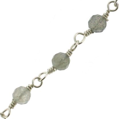 Wholesale Sterling Silver Labradorite Rosary Chain By the Foot-3mm Round Faceted Beads