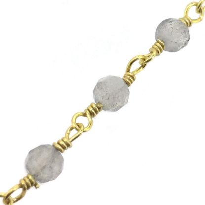 Wholesale Gold over Sterling Silver Labradorite Rosary Chain By the Foot - 3mm Round Faceted Beads