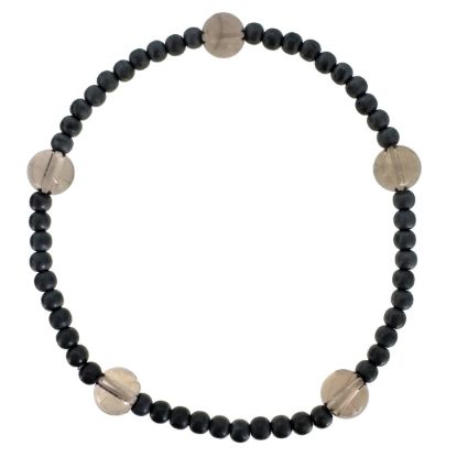 Wholesale Oxidized 925 Sterling Silver 3mm Smooth Beaded Stretchy Bracelet with 6mm Smokey Quartz - 6.5"