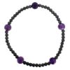 Wholesale Oxidized 925 Sterling Silver 3mm Smooth Beaded Stretchy Bracelet with 6mm Amethyst - 6.5"