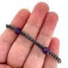 Wholesale Oxidized 925 Sterling Silver 3mm Smooth Beaded Stretchy Bracelet with 6mm Amethyst - 6.5"