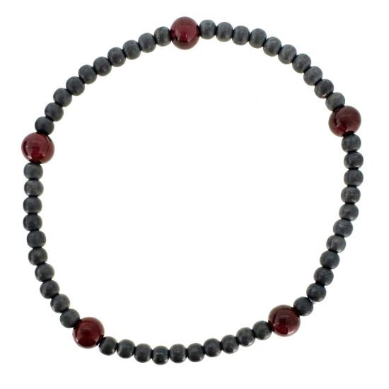 Wholesale Oxidized 925 Sterling Silver 3mm Smooth Beaded Stretchy Bracelet with 5mm Garnet - 6.5"