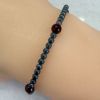Wholesale Oxidized 925 Sterling Silver 3mm Smooth Beaded Stretchy Bracelet with 5mm Garnet - 6.5"