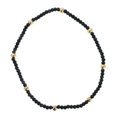 Wholesale Oxidized 925 Sterling Silver 2mm Smooth Beaded Stretchy Bracelet with 3mm Gold Filled Beads - 6.5"