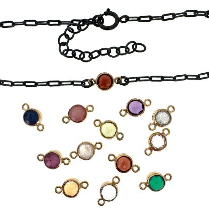 Wholesale Oxidized 925 Sterling Silver Adjustable Bracelet with Gold Filled Natural Gemstone Bezel - 6.5-8"