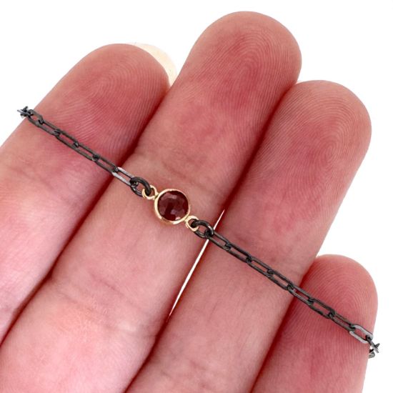 Wholesale Oxidized 925 Sterling Silver Adjustable Bracelet with Gold Filled Natural Gemstone Bezel - 6.5-8"