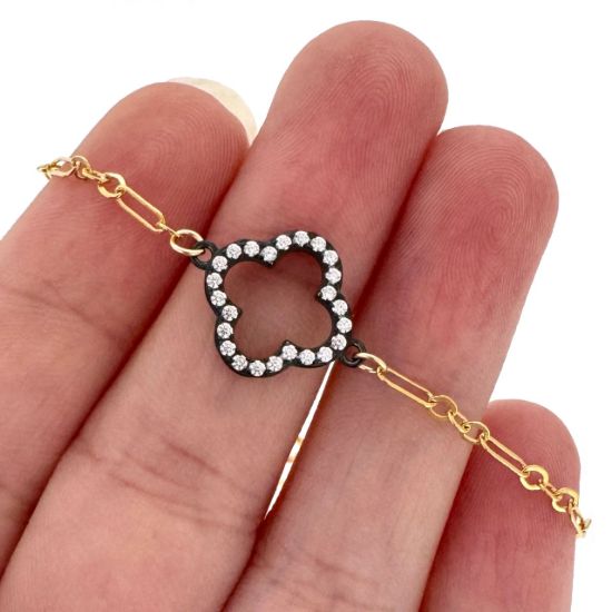wholesale gold filled clover charm bracelet oxidized sterling silver adjustable