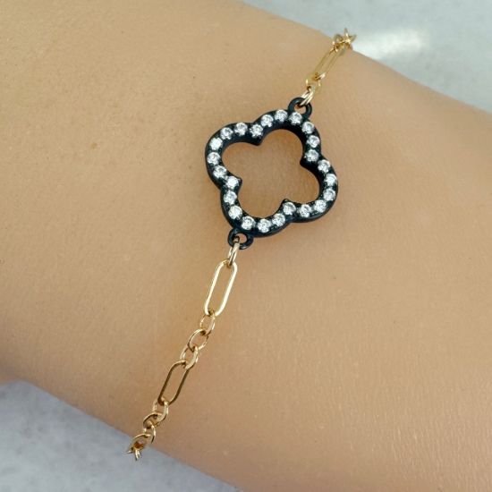 wholesale gold filled clover charm bracelet oxidized sterling silver adjustable