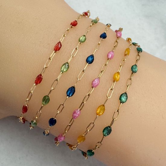 Wholesale 1/20 14K Gold Filled Long Box - 1+3 PaperClip Birthstone Enamel Chain Kits - Set of 12 Months