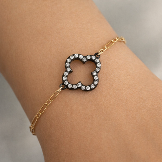 wholesale gold filled clover charm bracelet oxidized sterling silver adjustable