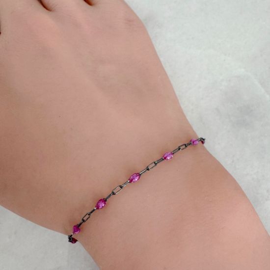 Wholesale bulk oxidized sterling silver paperclip chain by the foot with February Birthstone - Amethyst