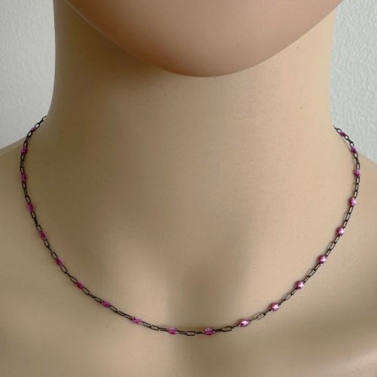 Wholesale bulk oxidized sterling silver paperclip chain by the foot with February Birthstone - Amethyst