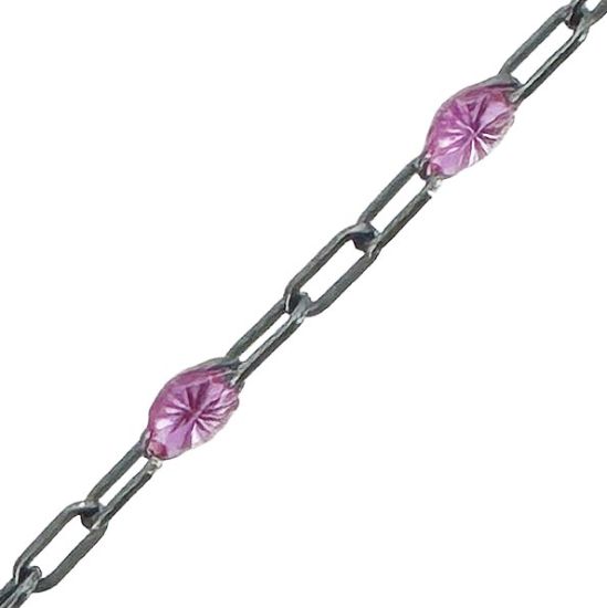 Wholesale bulk oxidized sterling silver paperclip chain by the foot with February Birthstone - Amethyst
