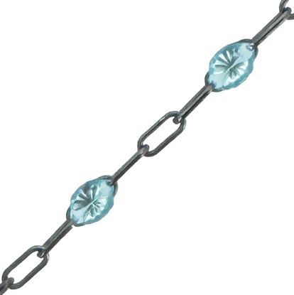 Wholesale bulk oxidized sterling silver paperclip chain by the foot with March Birthstone - Aqua