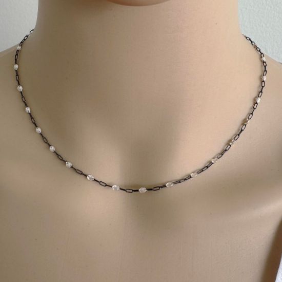 Wholesale bulk oxidized sterling silver paperclip chain by the foot with April Birthstone - Crystal