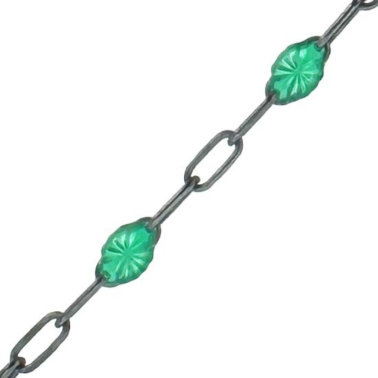 Wholesale bulk oxidized sterling silver paperclip chain by the foot with May Birthstone - Emerald