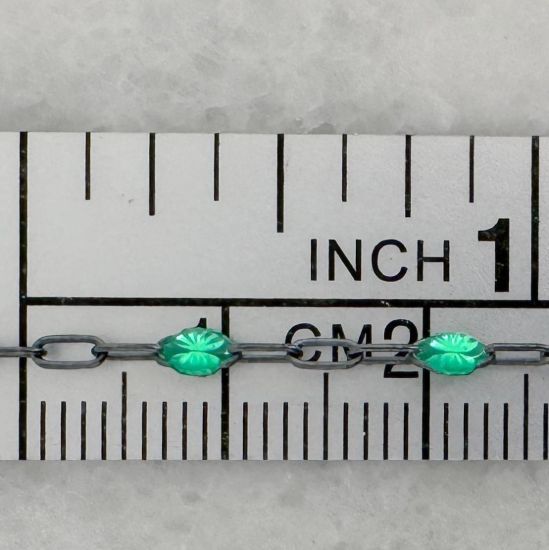 Wholesale bulk oxidized sterling silver paperclip chain by the foot with May Birthstone - Emerald