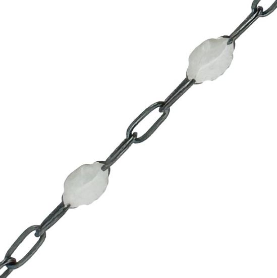 Wholesale bulk oxidized sterling silver paperclip chain by the foot with June Birthstone - Pearl White