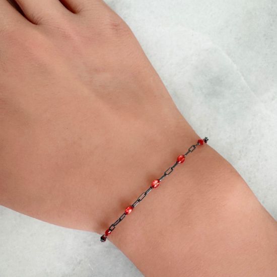 Wholesale bulk oxidized sterling silver paperclip chain by the foot with July Birthstone - Ruby