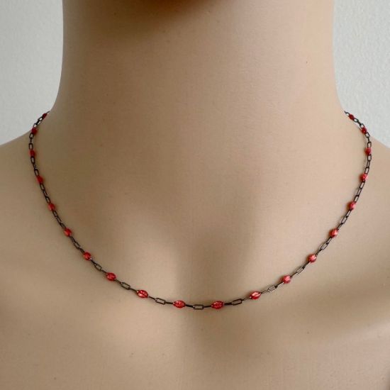 Wholesale bulk oxidized sterling silver paperclip chain by the foot with July Birthstone - Ruby