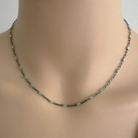 Wholesale bulk oxidized sterling silver paperclip chain by the foot with August Birthstone - Peridot