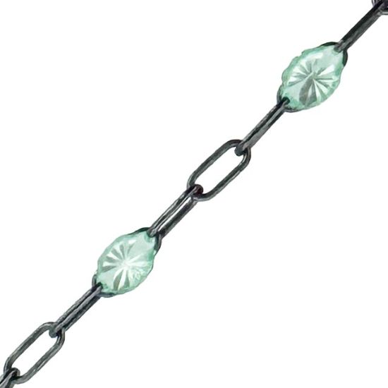 Wholesale bulk oxidized sterling silver paperclip chain by the foot with August Birthstone - Peridot