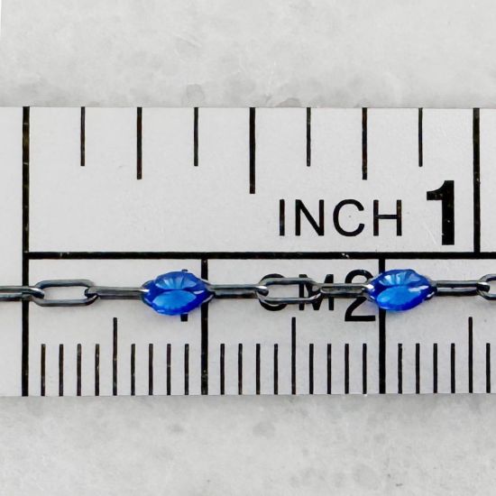 Wholesale bulk oxidized sterling silver paperclip chain by the foot with September Birthstone - Blue Sapphire