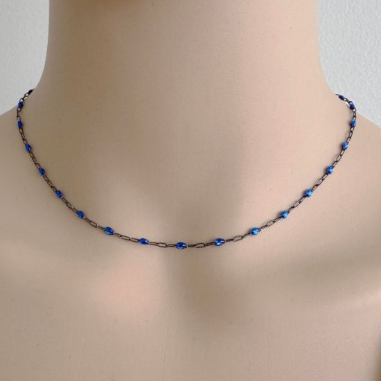 Wholesale bulk oxidized sterling silver paperclip chain by the foot with September Birthstone - Blue Sapphire