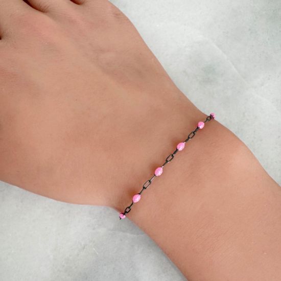 Wholesale bulk oxidized sterling silver paperclip chain by the foot with October Birthstone - Pink