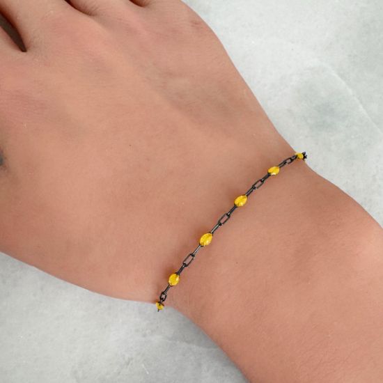 Wholesale bulk oxidized sterling silver paperclip chain by the foot with November Birthstone - Citrine